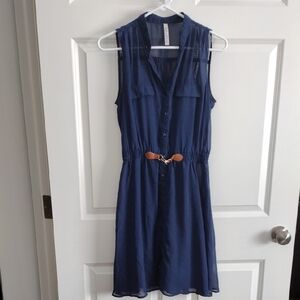 Blue Sleeveless Dress with Clip Closure